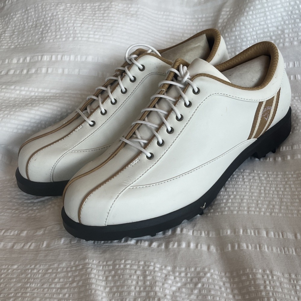 Callaway Sport Newport W349 Women's Waterproof Golf Shoes White Tan 6 Spikes